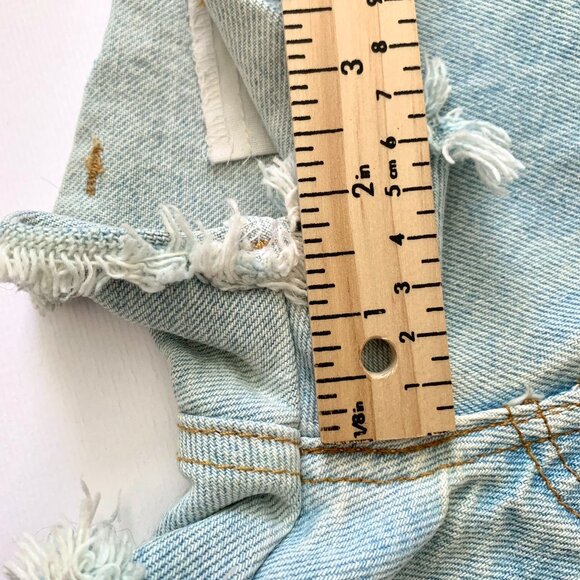 Levis Orange Tab Light Blue High Waisted Jean Shorts Fringe Distressed Boho - Picture 13 of 15